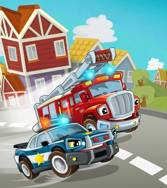 Казка перед сном -  Поліцейська і пожежна машини